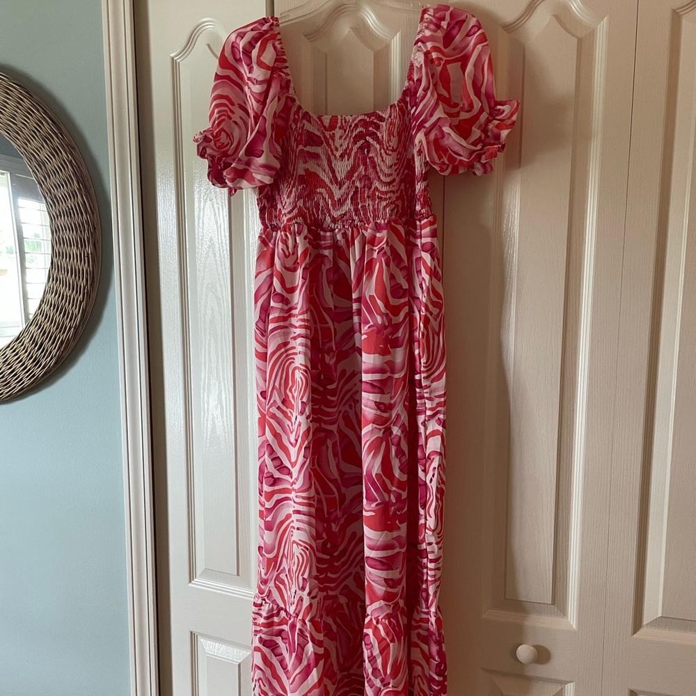 Pink Floral Midi Dress